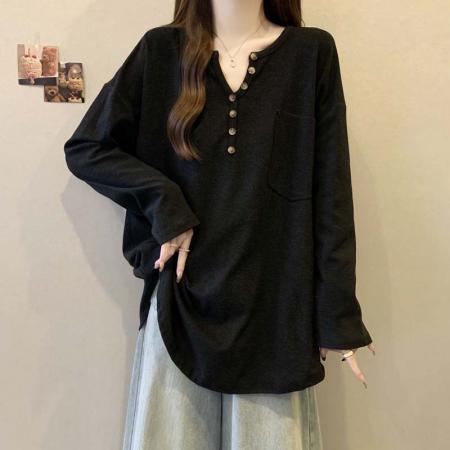 FA51639# 秋季新套头落肩袖半开领卫衣T恤女大码宽松百搭休闲上衣 服裝批發女裝批發服飾貨源