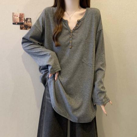 FA51639# 秋季新套头落肩袖半开领卫衣T恤女大码宽松百搭休闲上衣 服裝批發女裝批發服飾貨源