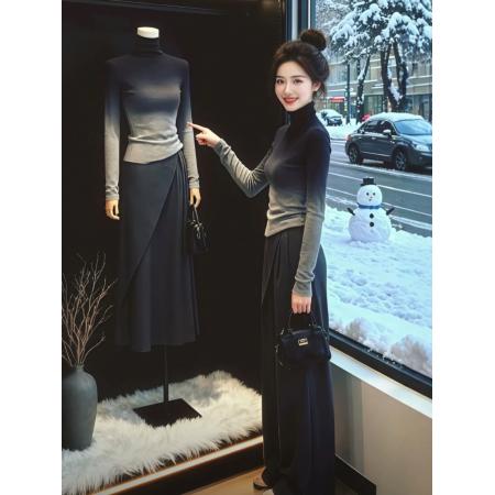 FA51640# 渐变色高领修身针织衫毛衣可外穿内搭女秋冬穿搭韩系显瘦辣妹上衣 服裝批發女裝批發服飾貨源