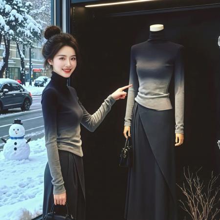 FA51640# 渐变色高领修身针织衫毛衣可外穿内搭女秋冬穿搭韩系显瘦辣妹上衣 服裝批發女裝批發服飾貨源