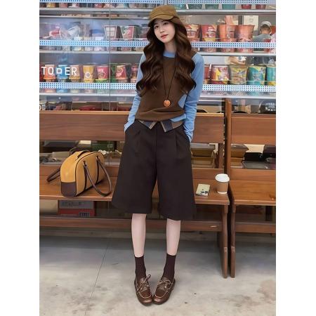 FA51642# 蓝色长袖T恤马甲穿搭两件套女新款早秋季韩系巨好看设计上衣 服裝批發女裝批發服飾貨源