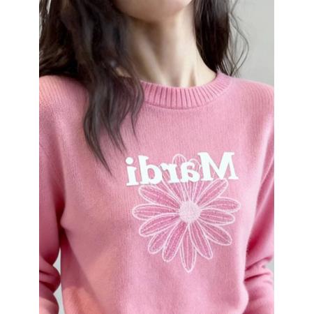 FA51646# 粉色圆领套头拼色针织衫毛衣女款新款冬季独特漂亮巨好看上衣 服裝批發女裝批發服飾貨源