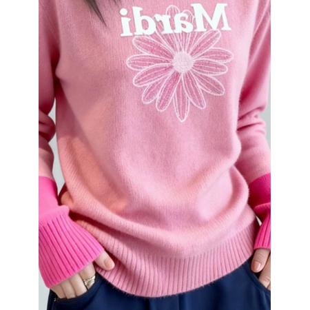 FA51646# 粉色圆领套头拼色针织衫毛衣女款新款冬季独特漂亮巨好看上衣 服裝批發女裝批發服飾貨源