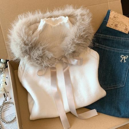 FA51649# 设计感毛毛高领无袖背心女新款气质修身百搭显瘦小上衣 服裝批發女裝批發服飾貨源