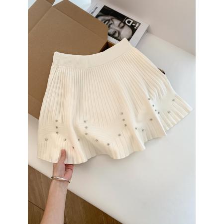 FA51651# 爆款推荐烫钻针织短裙秋冬高腰显瘦百褶短款半身裙 服裝批發女裝批發服飾貨源