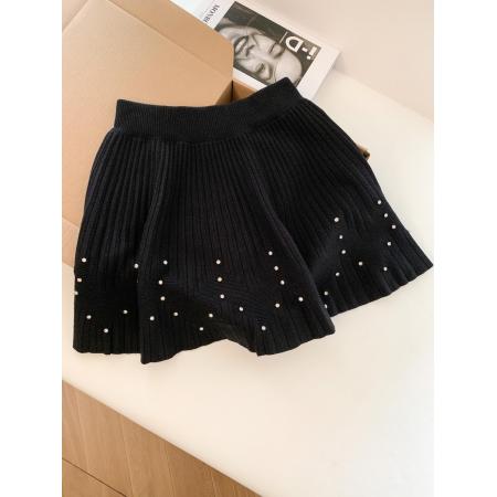 FA51651# 爆款推荐烫钻针织短裙秋冬高腰显瘦百褶短款半身裙 服裝批發女裝批發服飾貨源