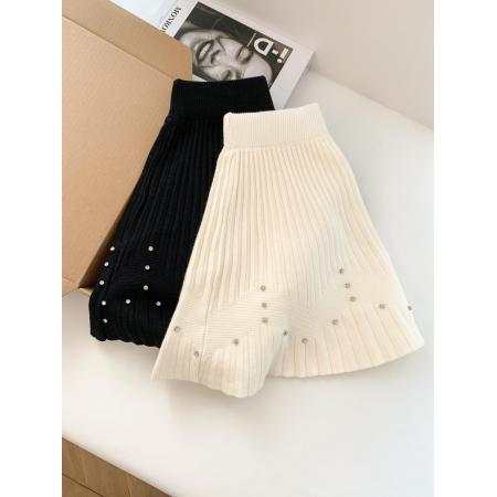 FA51651# 爆款推荐烫钻针织短裙秋冬高腰显瘦百褶短款半身裙 服裝批發女裝批發服飾貨源