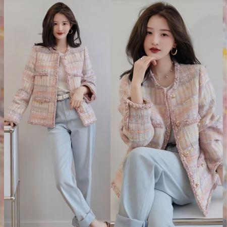 FA51653# 香榭丽小香风时尚粗花呢小香外套新款百搭圆领上衣 服裝批發女裝批發服飾貨源