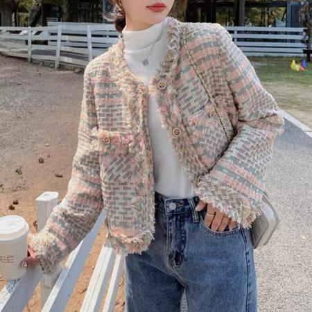 FA51655# 春夏新款小香风短外套时尚磨边高级感名媛气质上衣 服裝批發女裝批發服飾貨源