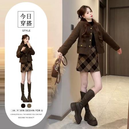 FA51656# 欧式高端大气女秋冬新款港味别致咖色短外套 服裝批發女裝批發服飾貨源