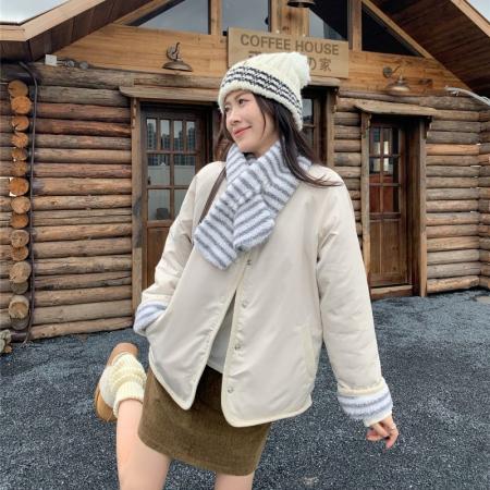 FA51662# 送围巾双面穿摇粒绒棉服外套女冬季配围巾加厚百搭上衣 服裝批發女裝批發服飾貨源