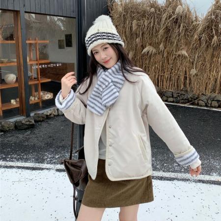 FA51662# 送围巾双面穿摇粒绒棉服外套女冬季配围巾加厚百搭上衣 服裝批發女裝批發服飾貨源