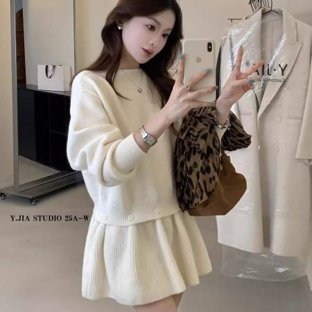 FA51664# 韩系chic针织衫秋季新款慵懒高级感宽松米杏色毛衣别致上衣 服裝批發女裝批發服飾貨源