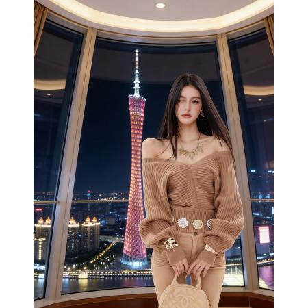 FA51666# 韩国东大门法式新款V领毛衣女秋冬外穿潮针织上衣 服裝批發女裝批發服飾貨源