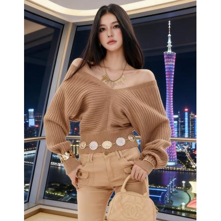 FA51666# 韩国东大门法式新款V领毛衣女秋冬外穿潮针织上衣 服裝批發女裝批發服飾貨源