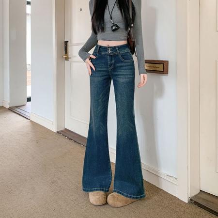 FA51669# 复古微喇牛仔裤女新款辣妹百搭显瘦不贴腿拖地裤子 服裝批發女裝批發服飾貨源