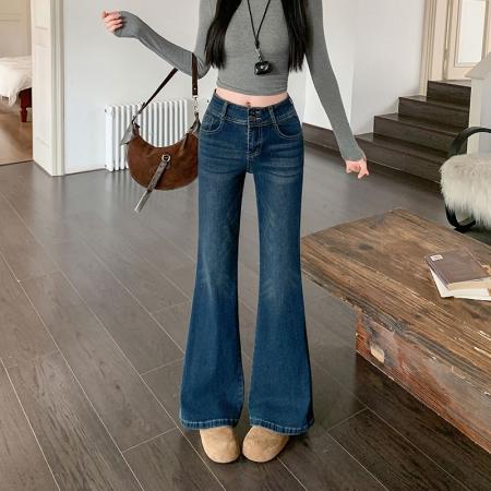 FA51669# 复古微喇牛仔裤女新款辣妹百搭显瘦不贴腿拖地裤子 服裝批發女裝批發服飾貨源