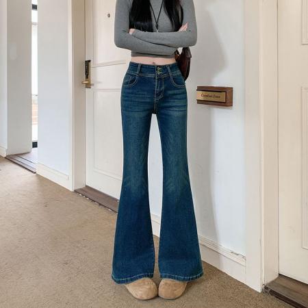 FA51669# 复古微喇牛仔裤女新款辣妹百搭显瘦不贴腿拖地裤子 服裝批發女裝批發服飾貨源