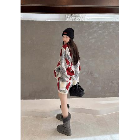 FA51672# 时尚小众撞色英伦学院风菱形格纹毛衣女秋冬季新款修身套装 服裝批發女裝批發服飾貨源