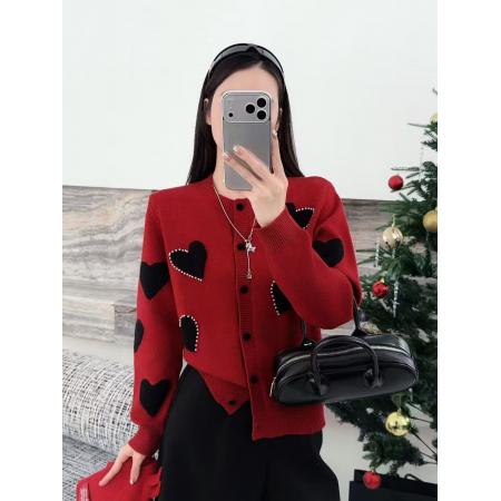 FA51682# 欧货重磅冬季新款爱心提花针织开衫高级感穿搭漂亮上衣女装 服裝批發女裝批發服飾貨源