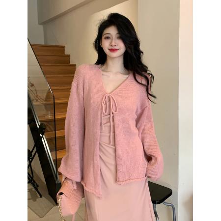 FA51688# 纯欲风秋冬新款连衣裙设计感褶皱小心机吊带裙马海毛开衫 服裝批發女裝批發服飾貨源