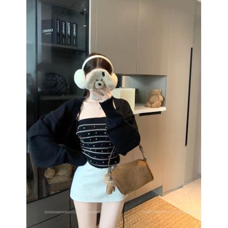 FA51691# 圣诞罗曼史绿色毛衣套装女冬新款针织条纹上衣两件套 服裝批發女裝批發服飾貨源