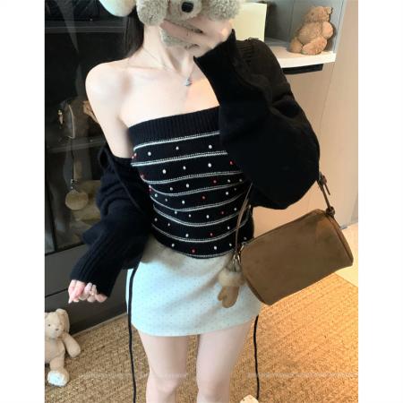 FA51691# 圣诞罗曼史绿色毛衣套装女冬新款针织条纹上衣两件套 服裝批發女裝批發服飾貨源