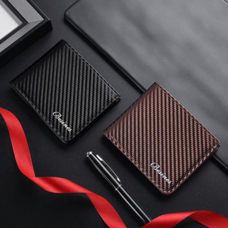 TJ2199# 新款轻奢复古男士短款碳纤维纹钱包防磁卡包厂家批发可印制logo