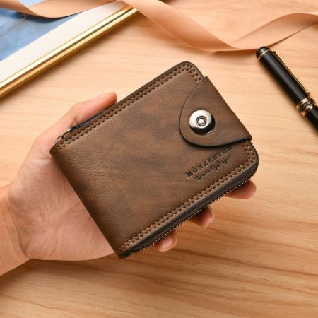 TJ2196# 厂家直供货源复古男短款磁扣钱包商务休闲多卡位钱夹拉链钱包批发