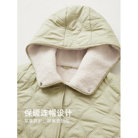 FA51718# 连帽毛绒绒拼接棉服外套女冬季新款加厚保暖百搭夹棉短上衣 服裝批發女裝批發服飾貨源