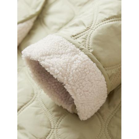 FA51718# 连帽毛绒绒拼接棉服外套女冬季新款加厚保暖百搭夹棉短上衣 服裝批發女裝批發服飾貨源