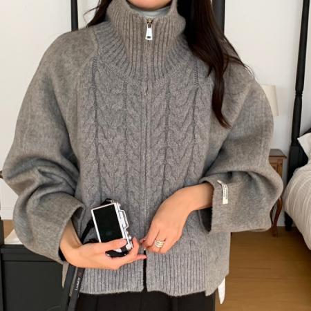 FA51720# 韩国chic秋冬小众设计感拼接针织高领毛呢外套女 服裝批發女裝批發服飾貨源