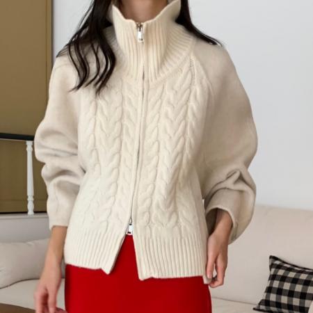 FA51720# 韩国chic秋冬小众设计感拼接针织高领毛呢外套女 服裝批發女裝批發服飾貨源