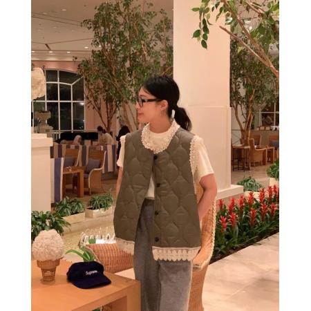 FA51721# 韩国东大门设计感拼接蕾丝棉衣马甲外套女 服裝批發女裝批發服飾貨源