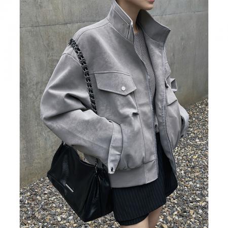 FA51722# 韩国chic秋季新款美式奥拉德仿鹿皮绒夹克短外套女 服裝批發女裝批發服飾貨源