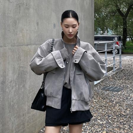 FA51722# 韩国chic秋季新款美式奥拉德仿鹿皮绒夹克短外套女 服裝批發女裝批發服飾貨源