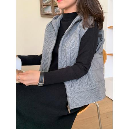 FA51723# 韩国chic秋冬小众设计感连帽拼接针织马甲棉服外套女 服裝批發女裝批發服飾貨源