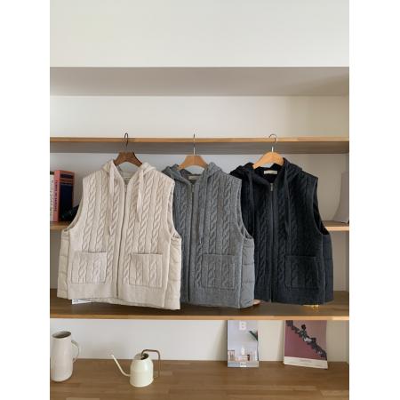 FA51723# 韩国chic秋冬小众设计感连帽拼接针织马甲棉服外套女 服裝批發女裝批發服飾貨源