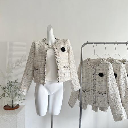 FA51724# 慢调巴黎香氛千金白香香粗花呢小香外套 服裝批發女裝批發服飾貨源