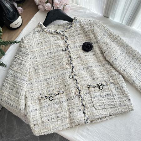 FA51724# 慢调巴黎香氛千金白香香粗花呢小香外套 服裝批發女裝批發服飾貨源