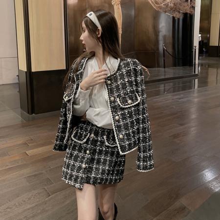 FA51727# 秋季新款复古粗花呢小香风西服开衫外套不规则短裙 服裝批發女裝批發服飾貨源