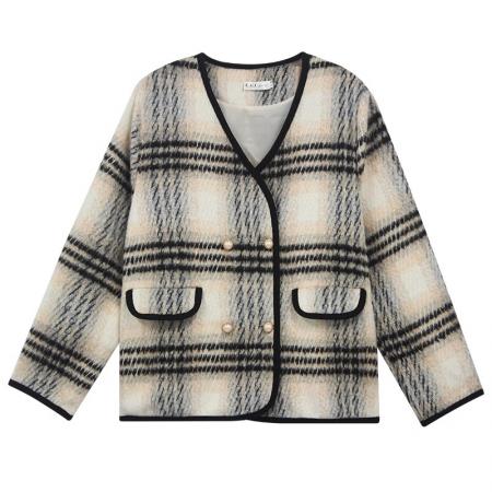 FA51731# 小香风夹棉加厚毛呢外套女冬季大码胖妹妹气质显瘦千鸟格呢子大衣 服裝批發女裝批發服飾貨源