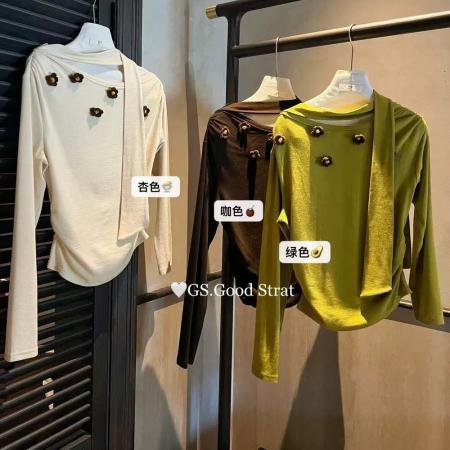 FA51746# 露肩长袖针织衫女秋季新款修身显瘦甜辣风气质韩系穿搭龙女 服裝批發女裝批發服飾貨源