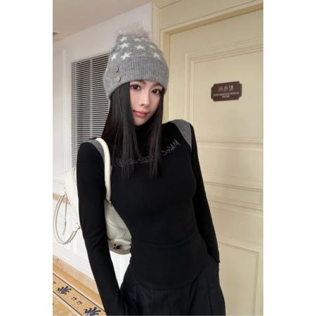 FA51750# 辣妹高领拼色直角肩字母印花修身显瘦磨毛内搭打底衫 服裝批發女裝批發服飾貨源