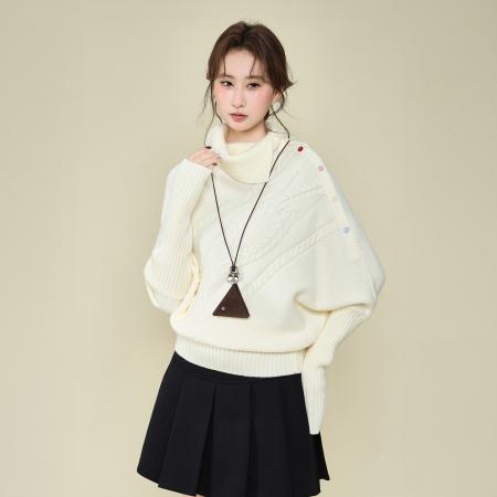 FA51754# 韩系翻领斗篷毛衣女秋冬新款宽松显瘦设计感针织上衣 服裝批發女裝批發服飾貨源