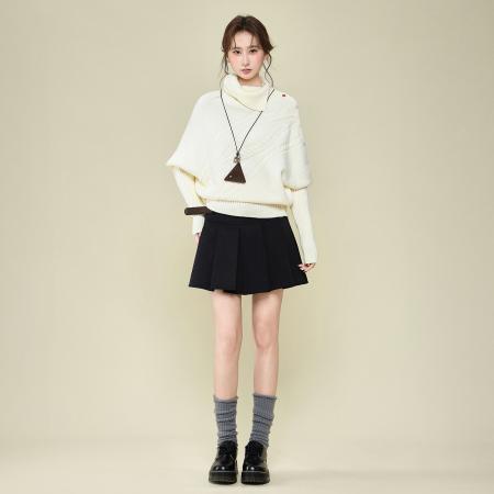 FA51754# 韩系翻领斗篷毛衣女秋冬新款宽松显瘦设计感针织上衣 服裝批發女裝批發服飾貨源