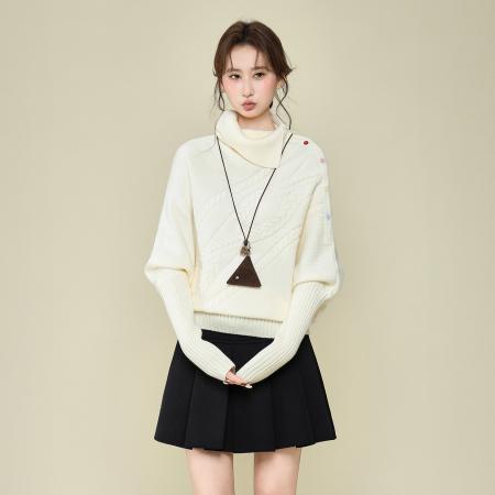 FA51754# 韩系翻领斗篷毛衣女秋冬新款宽松显瘦设计感针织上衣 服裝批發女裝批發服飾貨源