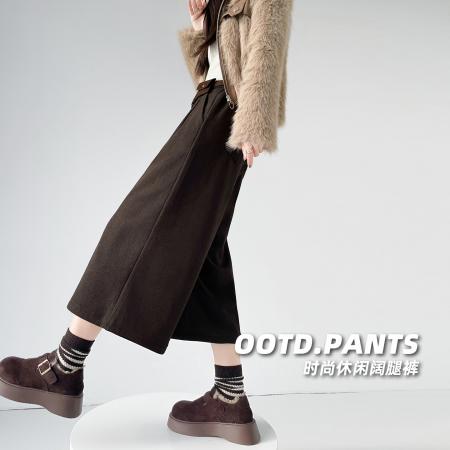FA51763# 秋冬加绒加厚灯芯绒七分配皮带裤休闲松紧高腰显瘦百搭阔腿 服裝批發女裝批發服飾貨源