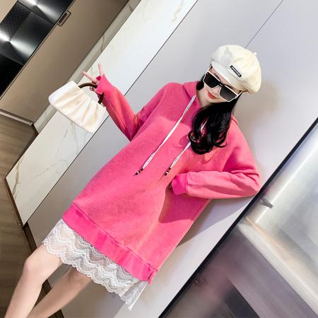 FA51766# 连帽卫衣女中长款连衣裙假两件宽松加肥胖mm大码女装230斤 服裝批發女裝批發服飾貨源