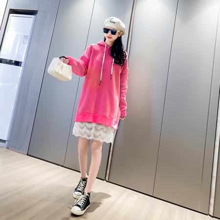 FA51766# 连帽卫衣女中长款连衣裙假两件宽松加肥胖mm大码女装230斤 服裝批發女裝批發服飾貨源